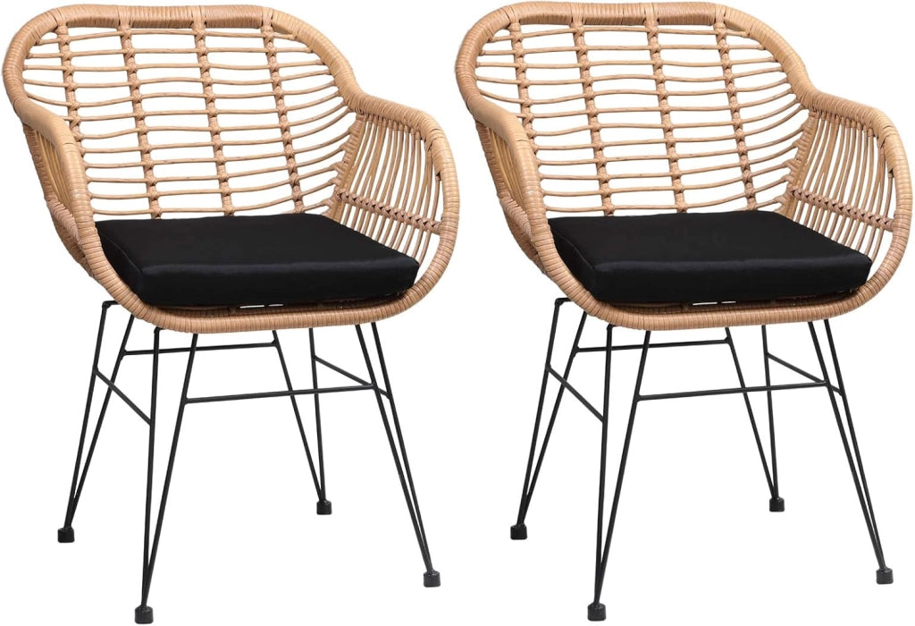 Set 2pz Poltrone Bali Effetto Vimini Sedie da Giardino con Cuscino e Braccioli Mobili da Esterno