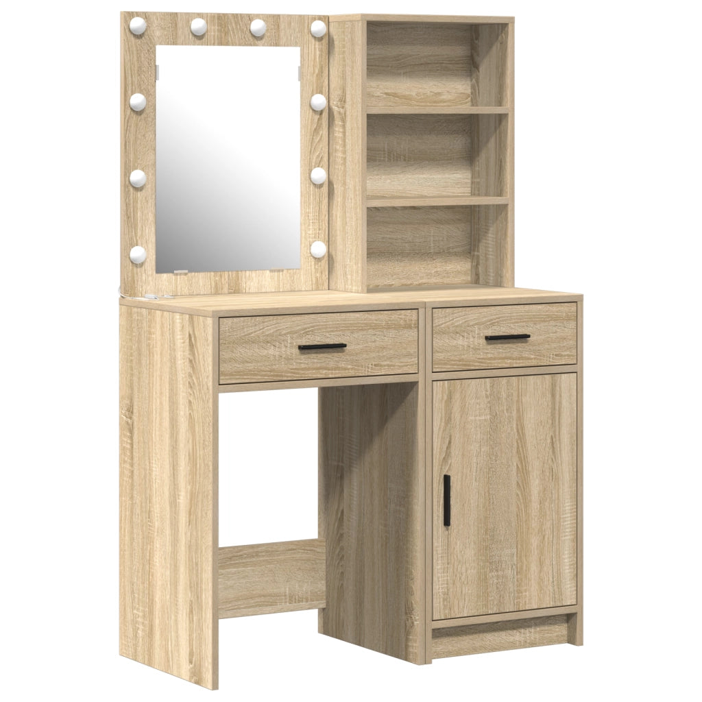 Set di 2 pezzi di toeletta con LED in legno ingegnerizzato Rovere Sonoma
