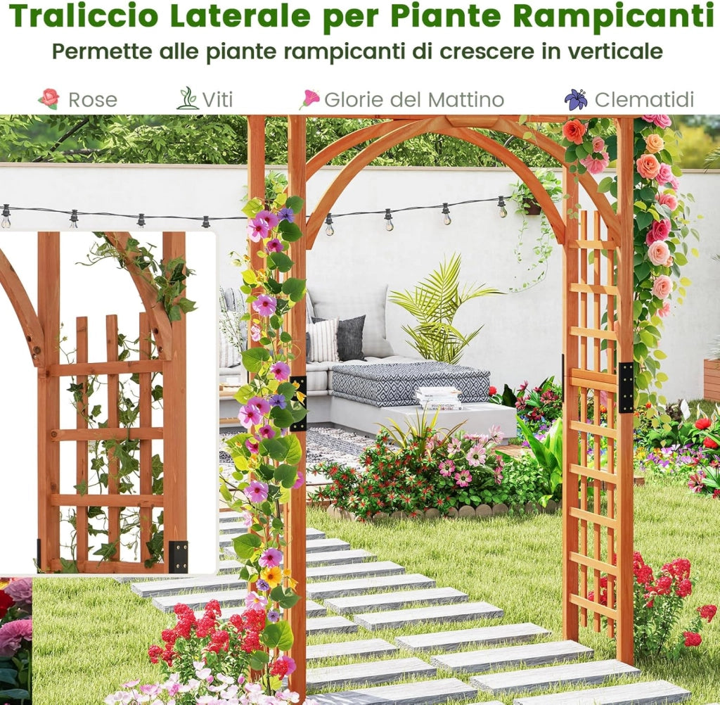 Arco da Giardino in Legno, Pergola da Esterno per Piante Rampicanti, Pergolato per Matrimonio e Feste, da Giardino, Patio e Cortile (Modello 4)