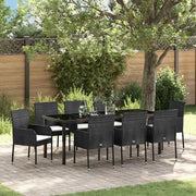Set da Pranzo per Giardino con cuscino 9 pcs Nero polyrattan 3380105