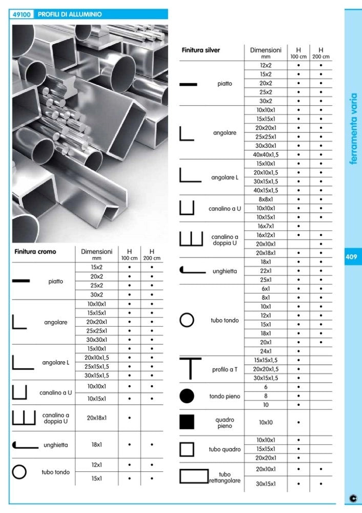 5pz profilo argento h.100 cm canalino uu 20x18x1 mm cod:ferx.33448