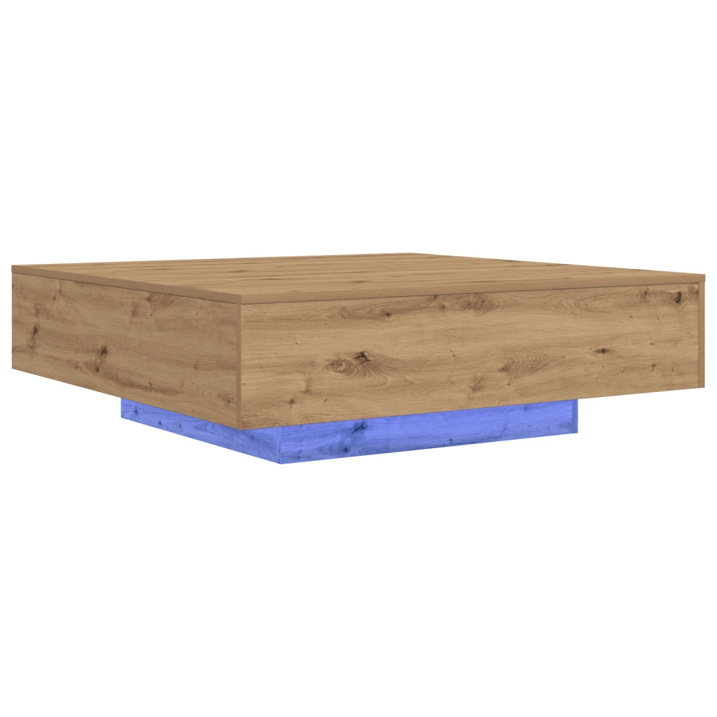 Tavolino da caffÃ¨ con luci LED Rovere Artigianale 100x100x31 cm