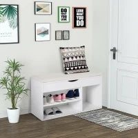 Panca Scarpiera, Mobile Portascarpe Salvaspazio con Sedile Imbottito Ribaltabile da Ingresso Legno, 80x30x47cm, Bianco