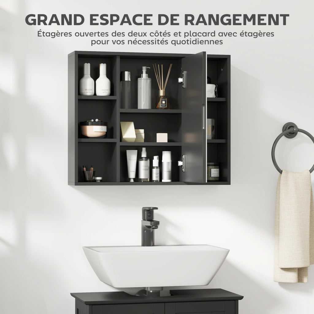 Mobile Bagno con Specchio e Ante ¨C zephmum ¨C Nero 60x14.5x49.4 cm