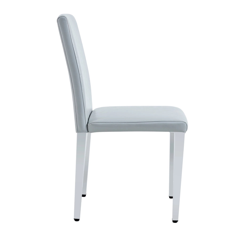 Set 2 sedie da pranzo moderne in PU grigio chiaro con gambe in metallo argentato; h 90 cm
