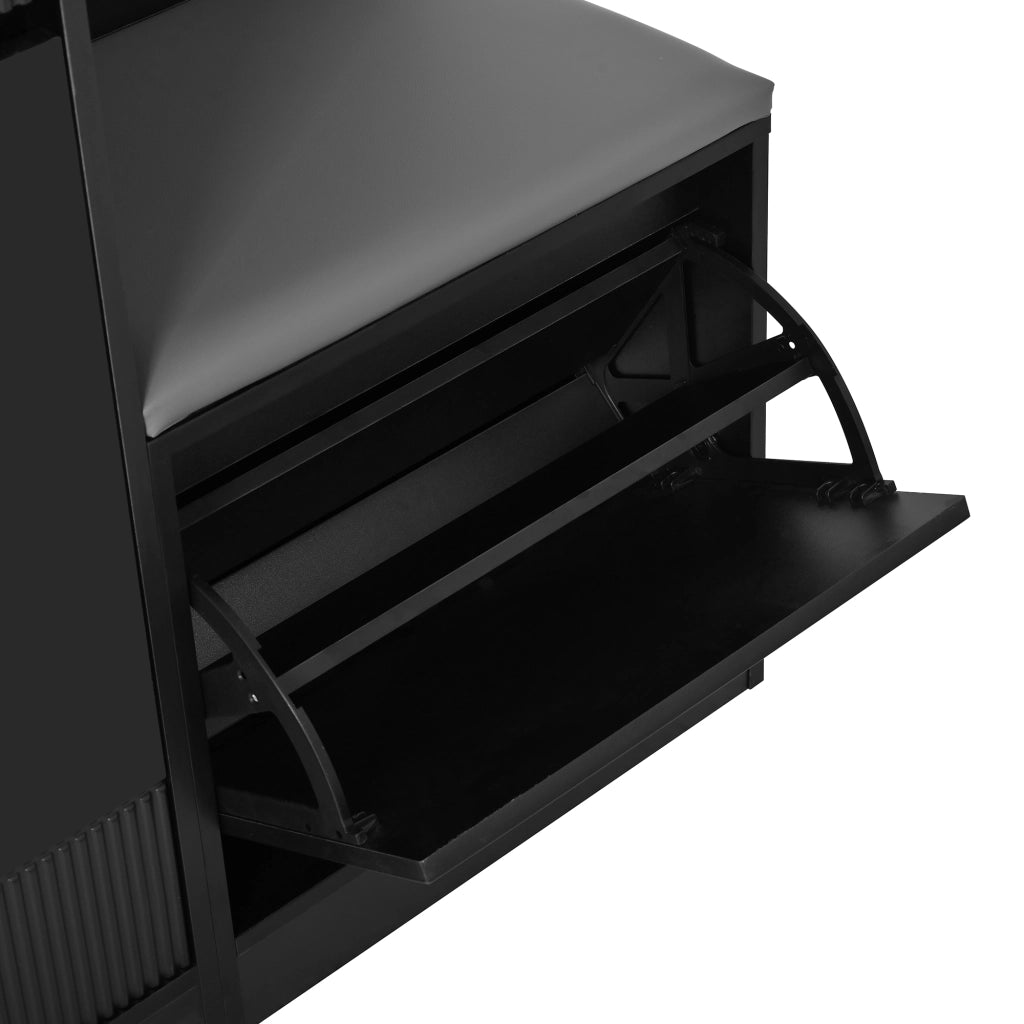 Mobile ingresso con specchio; LED e scarpiera - per ingresso - in MDF - nero