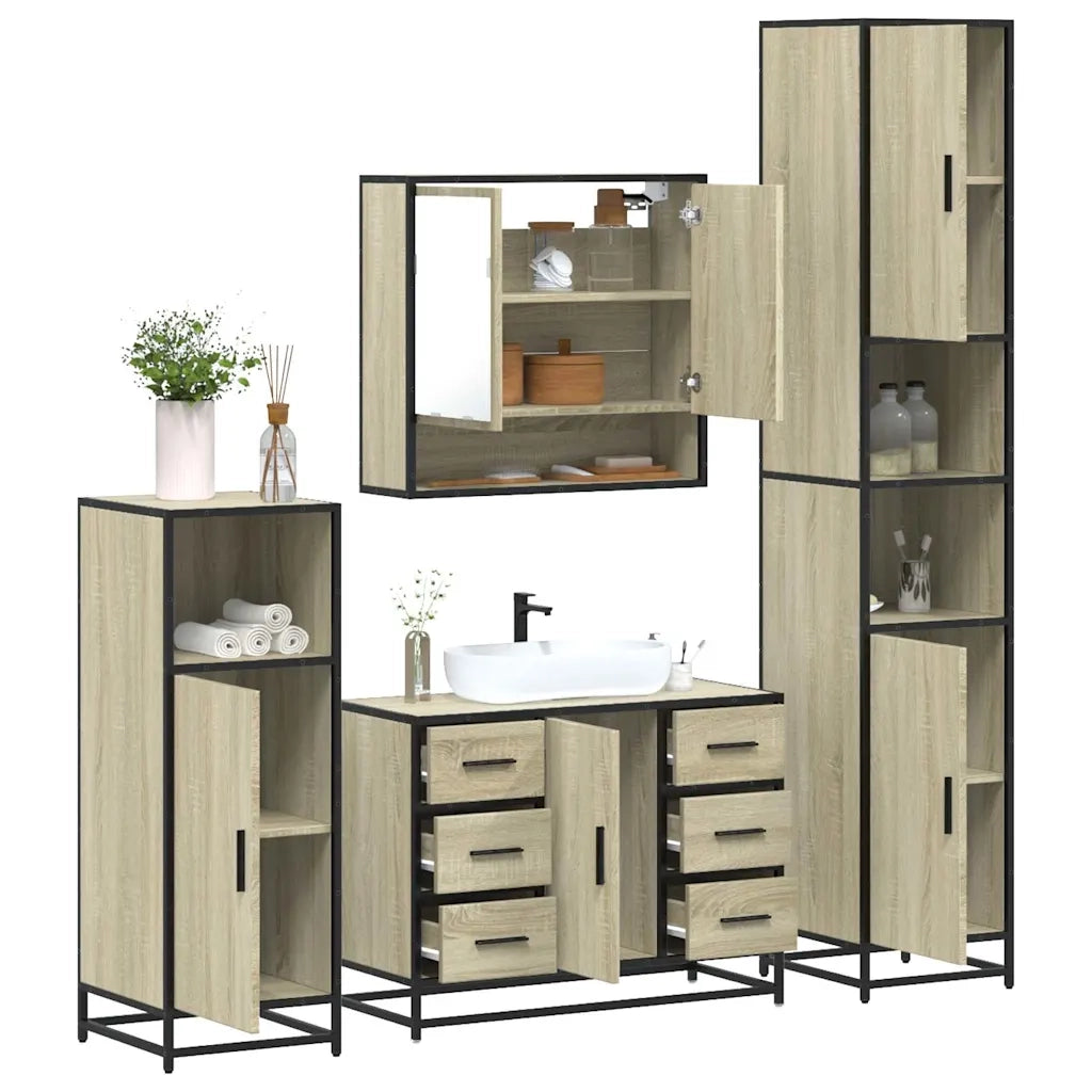 Set Mobili da Bagno 4 pz Rovere Sonoma in Legno Multistrato 3301231