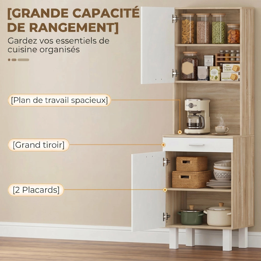 Mobile Cucina Alto con 2 Ante e Cassetto ¨C Xylo ¨C Bianco e Legno Naturale 55x40x174cm