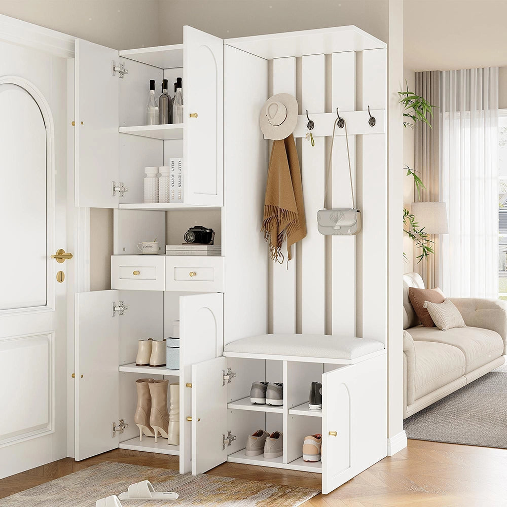 Set vestiario ingresso - Xylo - con panchina e armadio scarpe, 4 ganci, 6 ante, 2 cassetti, 110x180x37 cm