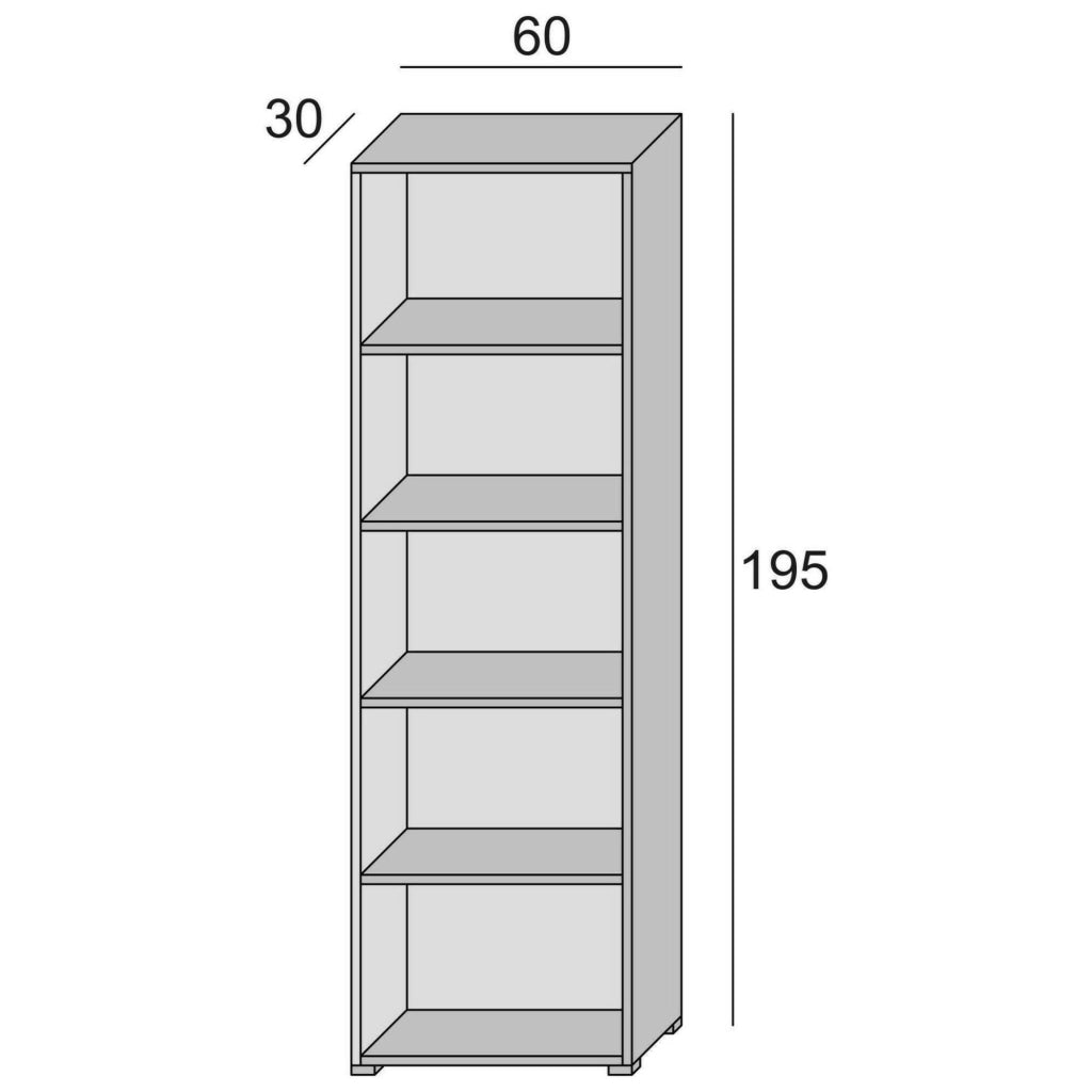 Biblioteca Allevien, Libreria 5 Ripiani Made in Italy, 60x30x195h cm Bianco