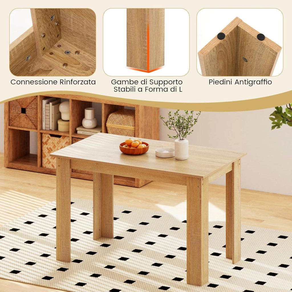 Tavolo da Pranzo 120 cm per 4-6 Persone, Tavolo Rettangolare in Legno in Stile Rustico, Tavolino Elegante per Cucina, Soggiorno e Sala da Pranzo, 120 x 70 x 75 cm