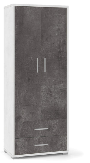 Armadio 2 Ante 2 Cassetti 71x182x41 cm Ossido Bianco/Ossido Nero