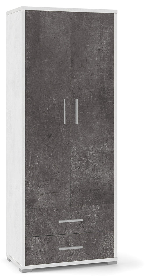 Armadio 2 Ante 2 Cassetti 71x182x41 cm Ossido Bianco/Ossido Nero