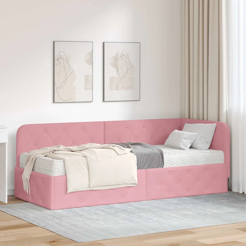 Cornice del letto ad angolo Rosa 80 x 200 cm Velluto 3394065