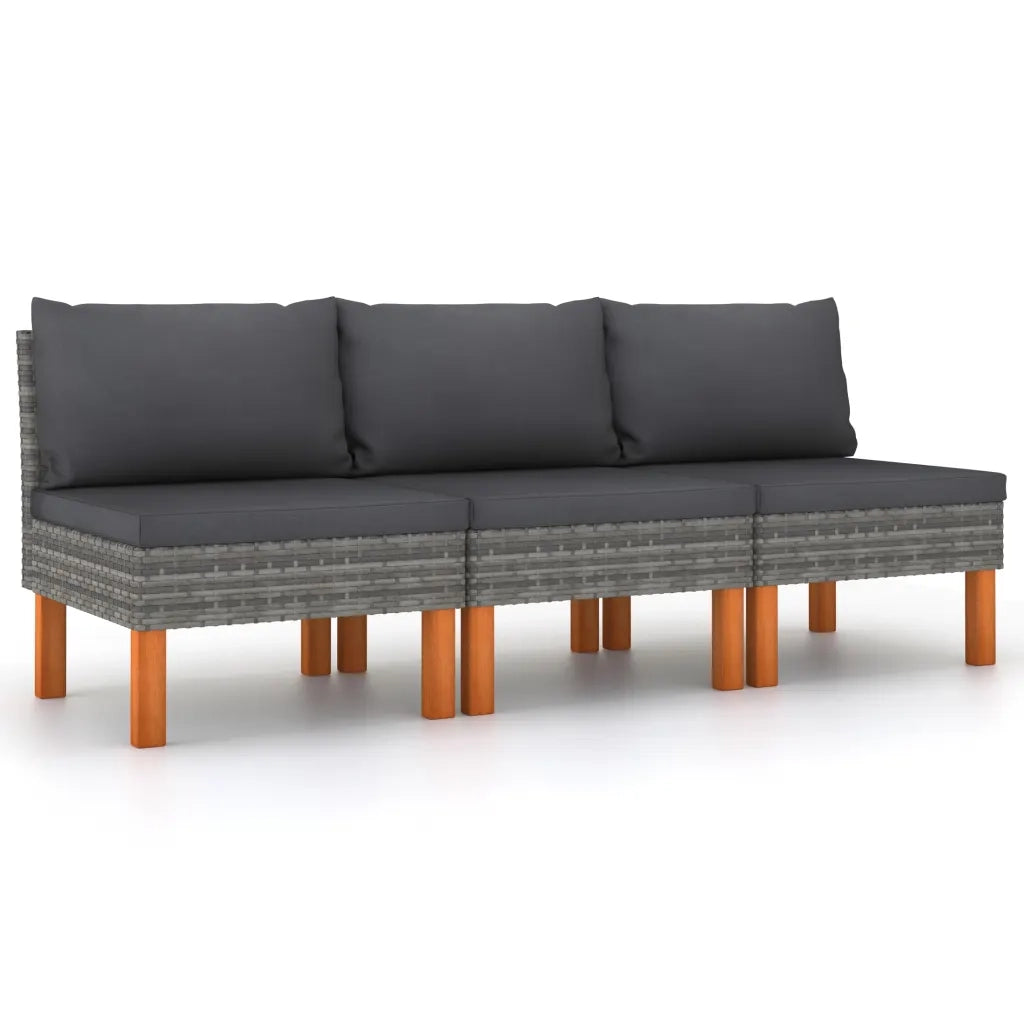 Divani Centrali 3 pz Polyrattan e Legno Massello di Eucalipto cod mxl 77286