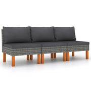 Divani Centrali 3 pz Polyrattan e Legno Massello di Eucalipto cod mxl 77286
