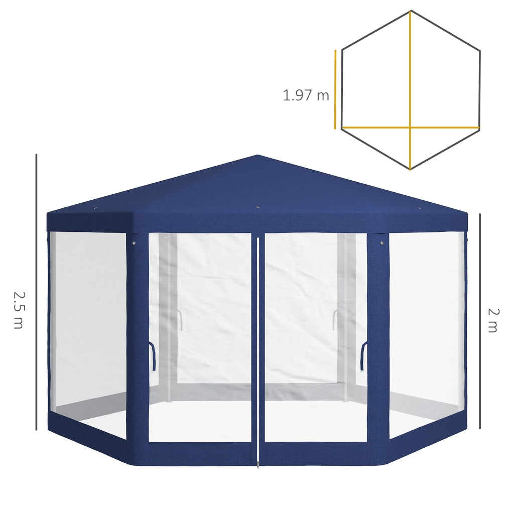 Gazebo 4x3m esagonale idrorepellente stabile e impermeabile invernale con rete zanzariera tenda da giardino con 6 pannelli laterali gazebo da giardino per il campeggio blu