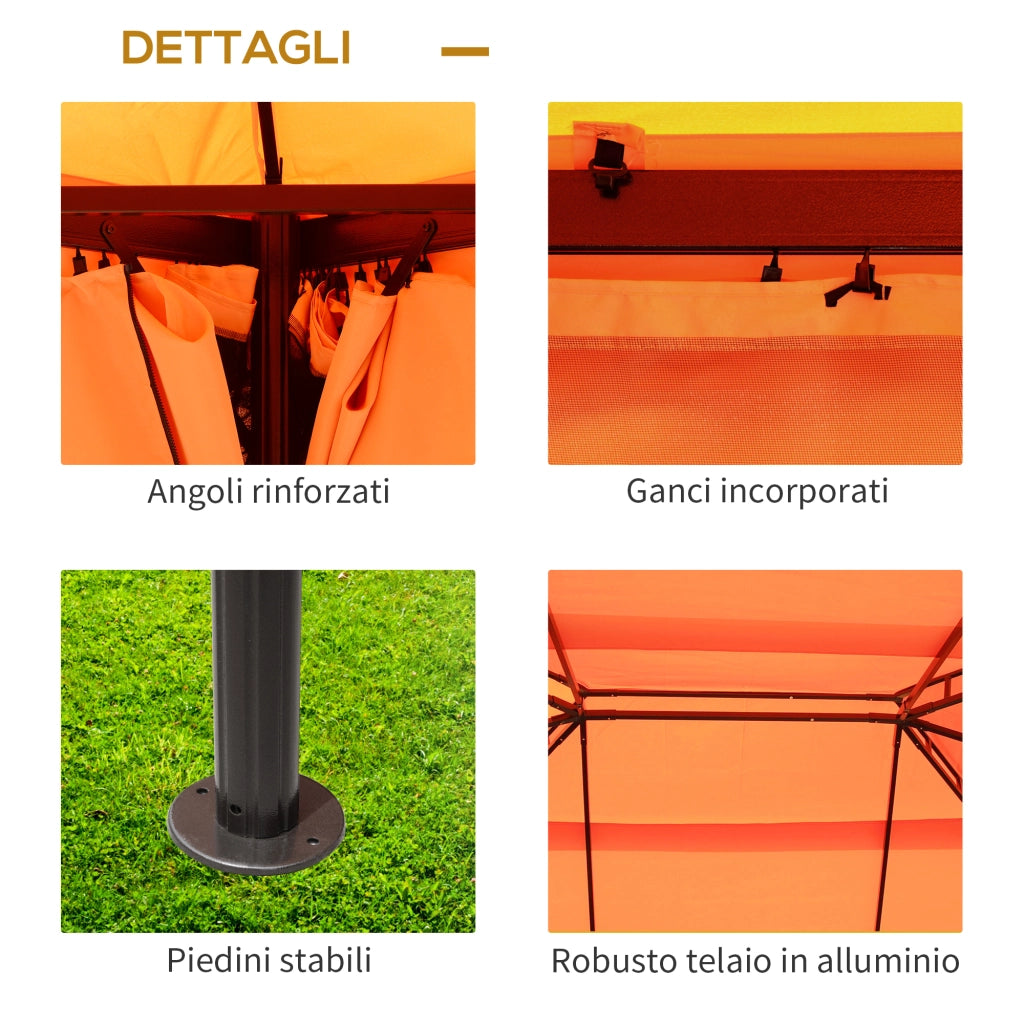 Gazebo da Giardino con Tende ¨C zephmum ¨C 4x3m Arancione