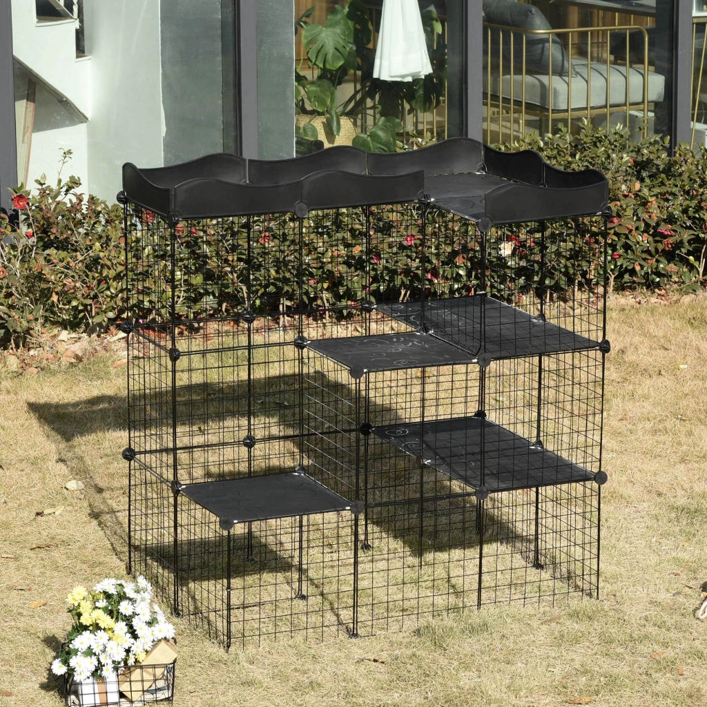 Recinto per animali domestici modulabile a 3 livelli ¨C zephmum ¨C 105x70x116 cm nero