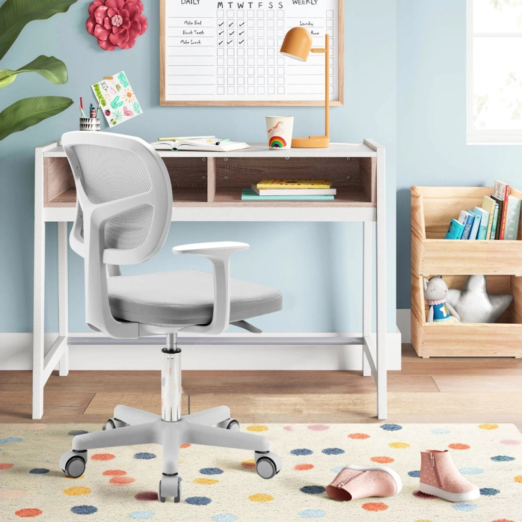 Sedia per scrivania per bambini con altezza regolabile, Sedile girevole a rete Grigio