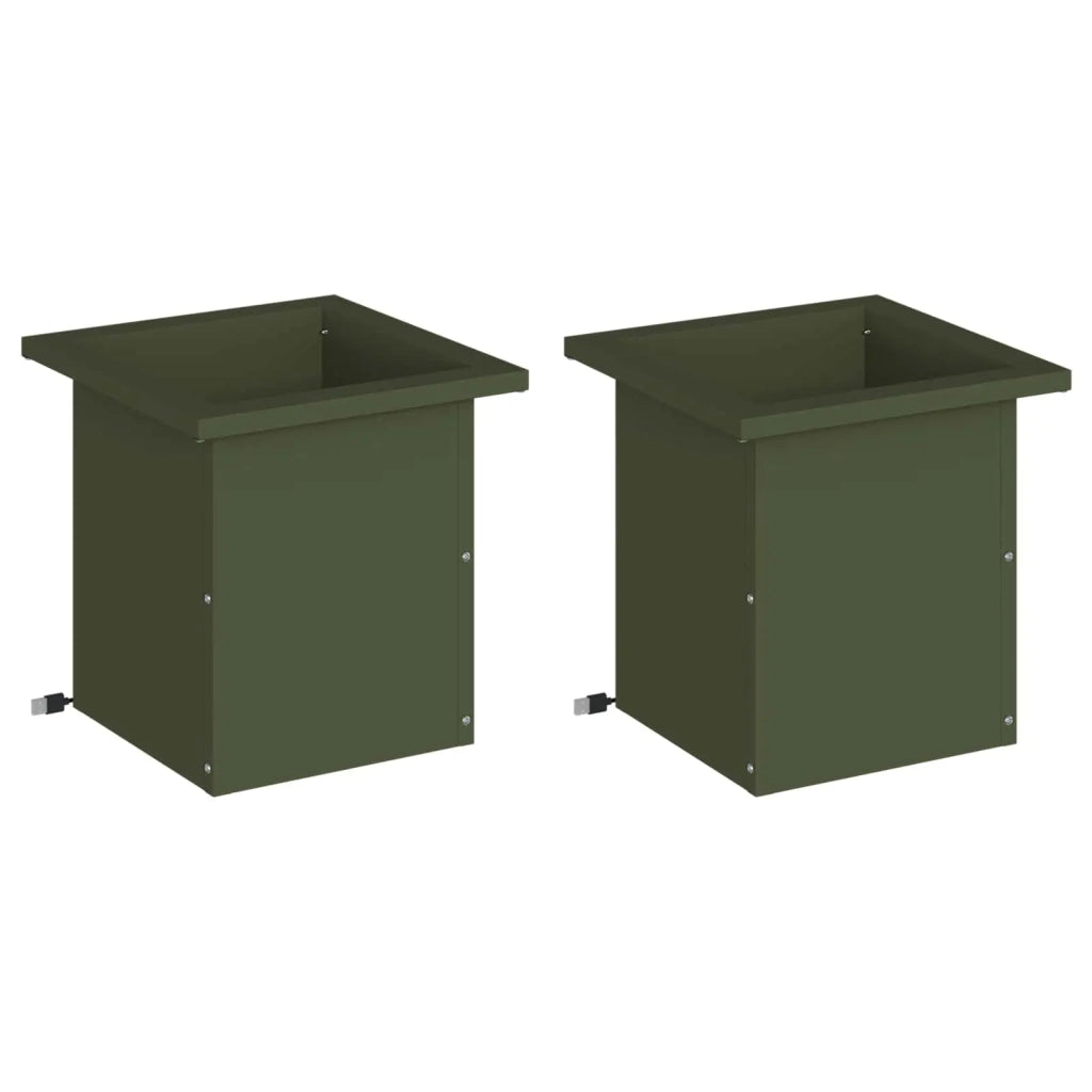 Fioriera da giardino con LED 2 pz Verde Oliva 30 x 30 x 30 cm 8008063