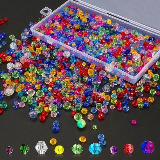 1000 pezzi di cristallo a faccette colorato per decorare, 3/4/6/8mm con scatola di conservazione - cristallo decorativo per gioielleria e artigianato