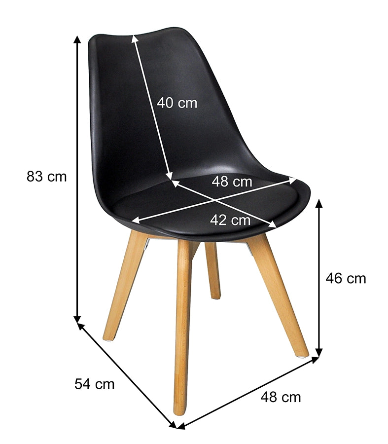 Sedia in plastica nera, sedia da pranzo piede in legno (2 pz) - Mia - SD10MIPL