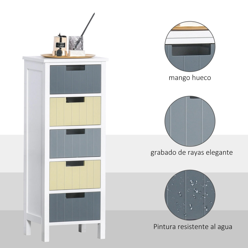 Cassettiera 5 Cassetti in Legno con Gambe ¨C Zephmum ¨C 35x28x90.5 cm Multicolore
