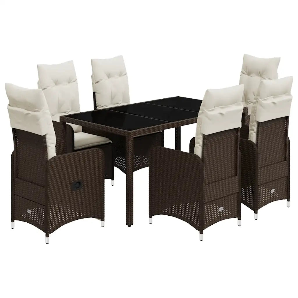 Set BistrÃ² da Giardino 7 pz con Cuscini in Polyrattan Marrone