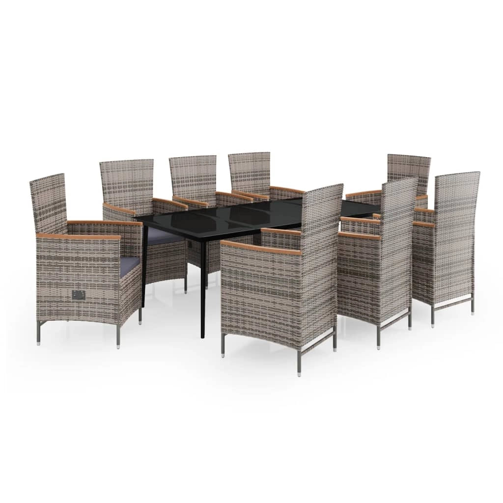 Set da pranzo da giardino da 9 pezzi con cuscini grigio 02_0014174