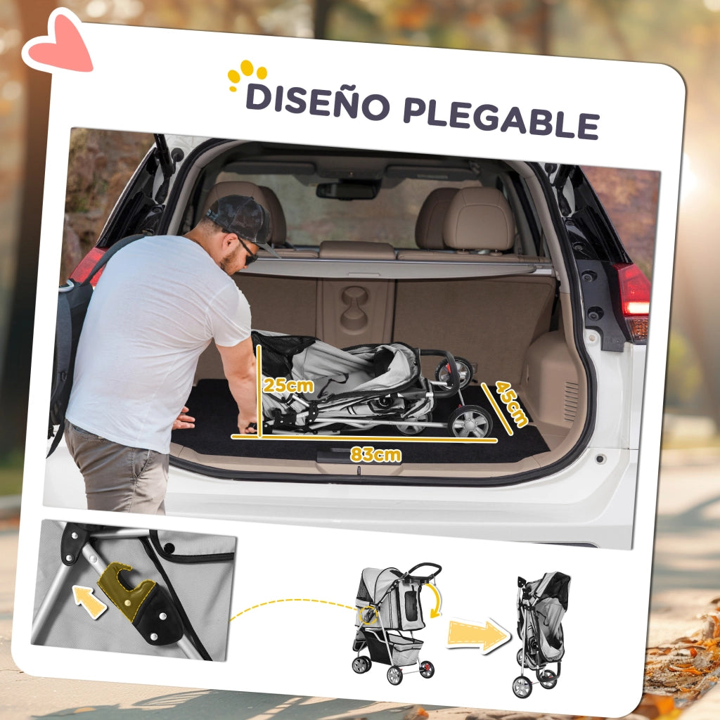 Carrello per Cani con Cestino ¨C zephmum ¨C 75x45x97 cm Grigio