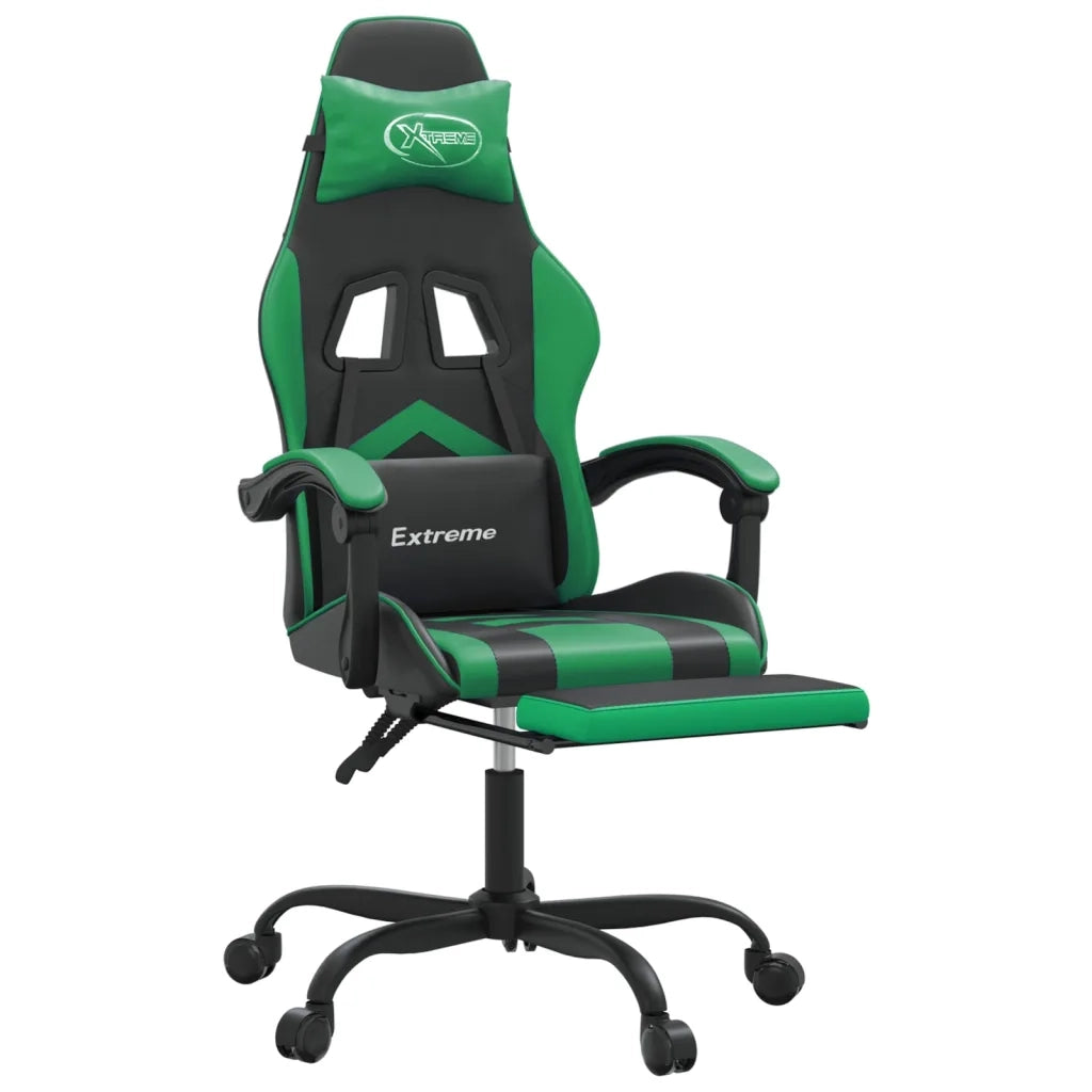 Sedia da Gaming con Poggiapiedi Nero e Verde in Similpelle cod mxl 77151