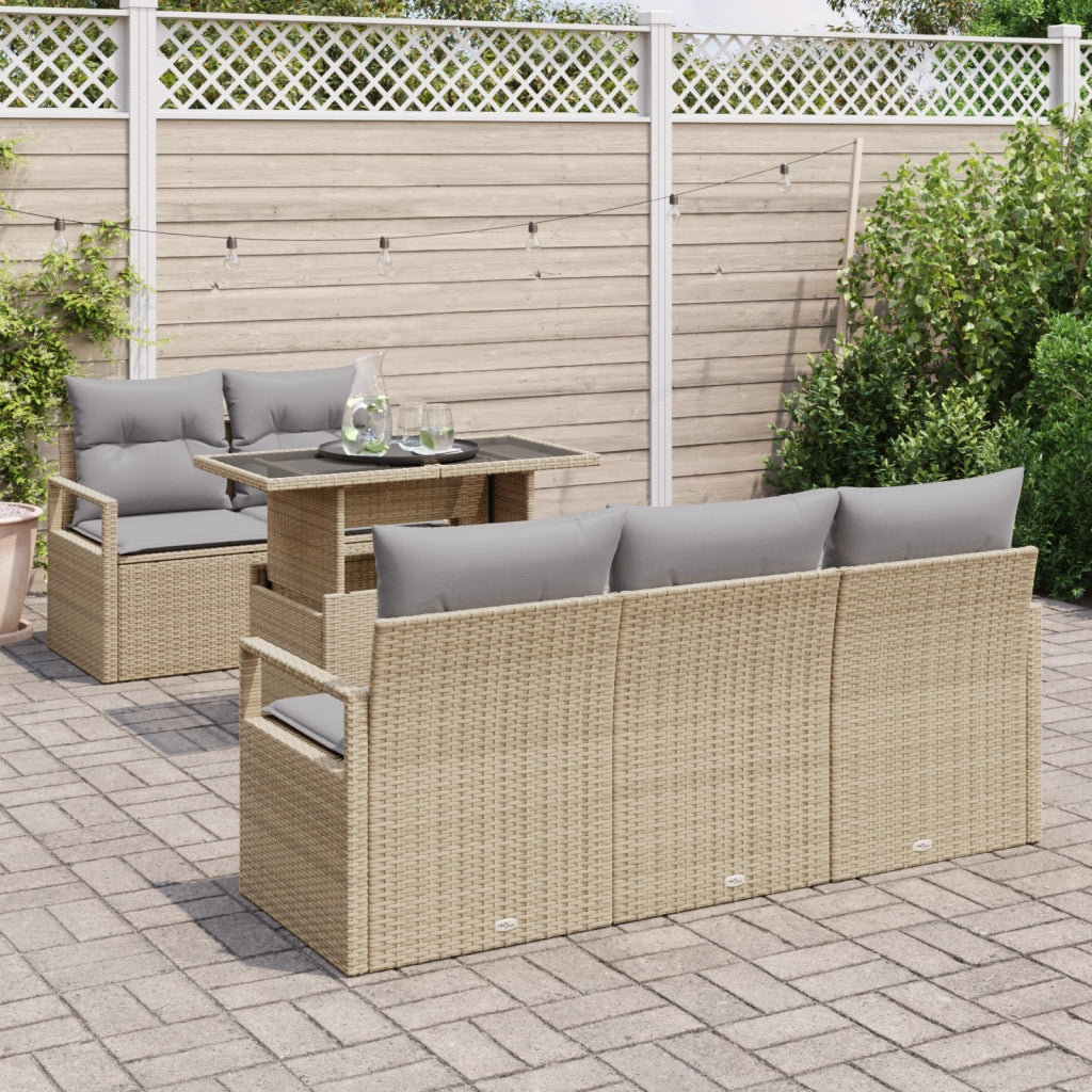 Set Divano da Giardino  6 Pezzi con Cuscini Beige in Polyrattan