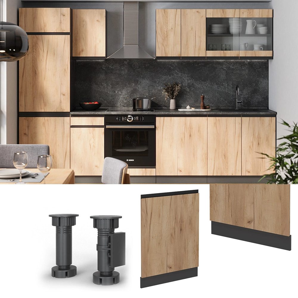 Pannello frontale della lavastoviglie R-Line Rovere dorato/Antracite 60 cm J-Shape, PL Marmo Vicco