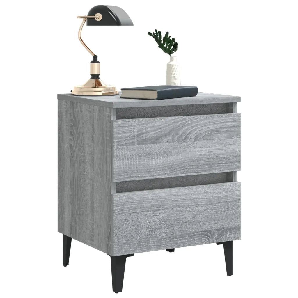 Comodino con Gambe in Metallo-Tavolino da notte Grigio Sonoma 40x35x50 cm