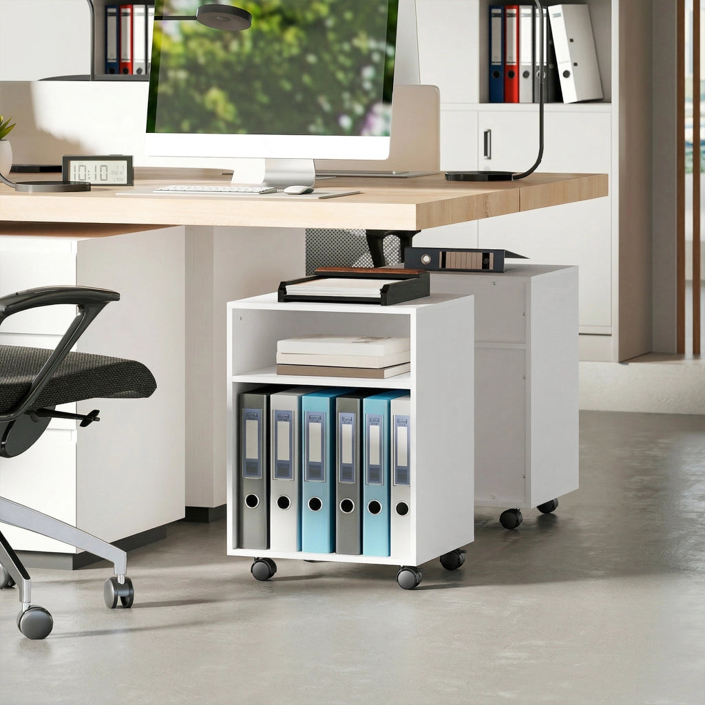 Scrivania per stampante con 2 ripiani e ruote ¨C zephmum ¨C 40x35x56 cm bianco
