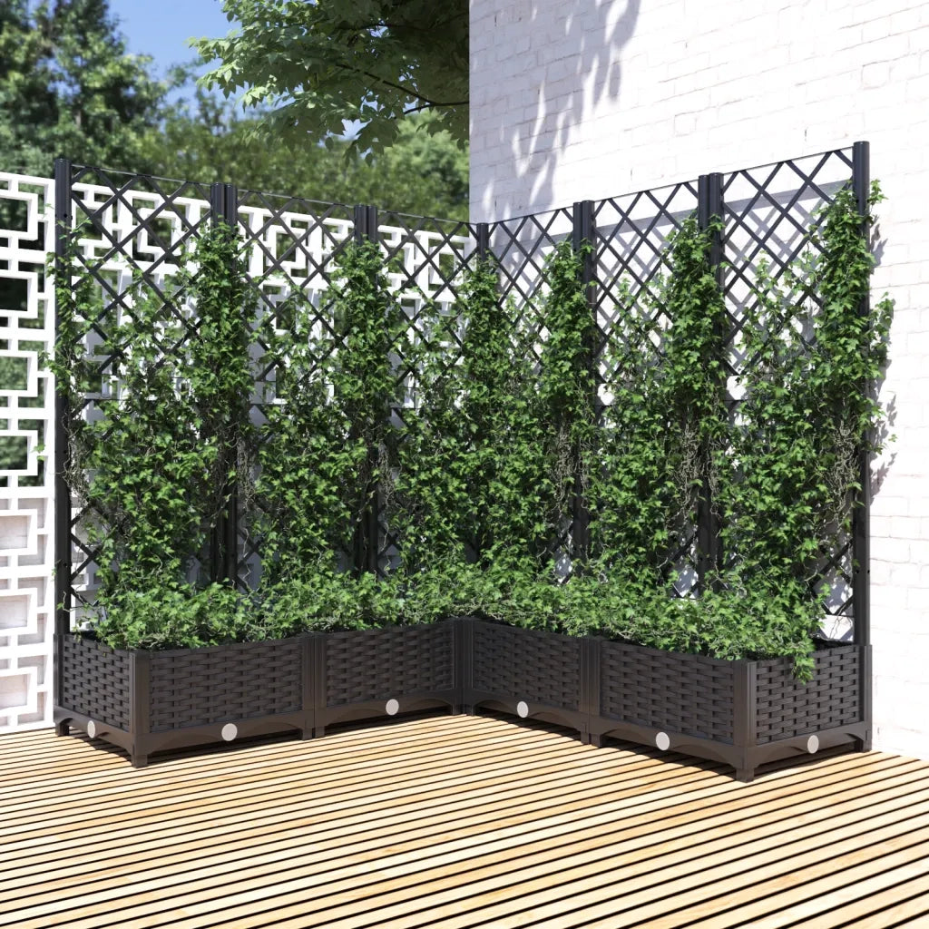 Fioriera | Cassetta per fiori | Vaso da Giardino con Graticcio Nero 120x120x121,5 cm in PP