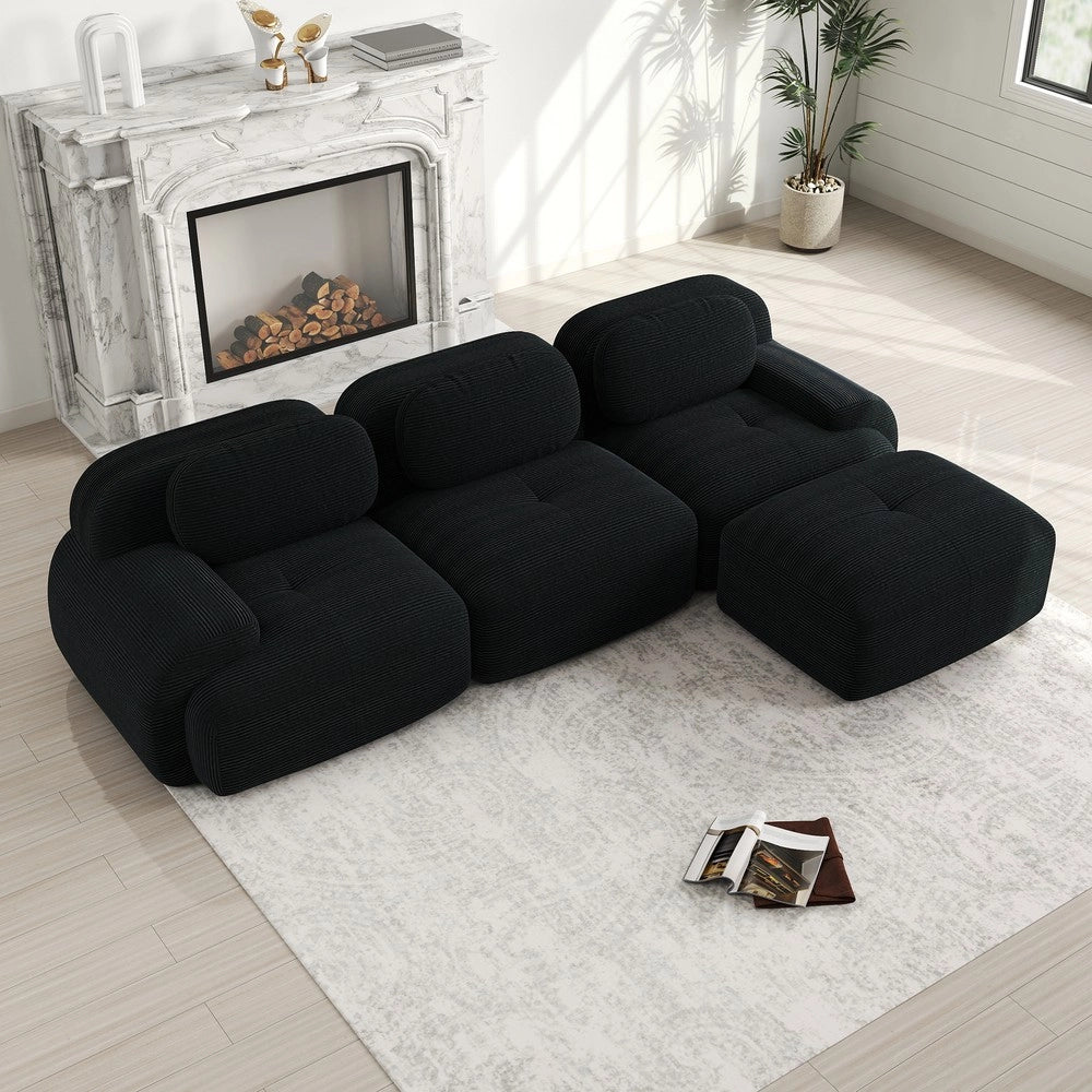 Divano angolare imbottito ¨C Minimal ¨C corda nero braccioli larghi 3 posti