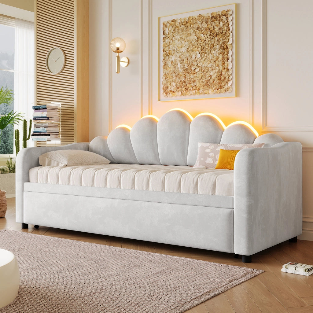 Letto Imbottito Estraibile con LED ¨C MINIMAL ¨C Grigio 90x200