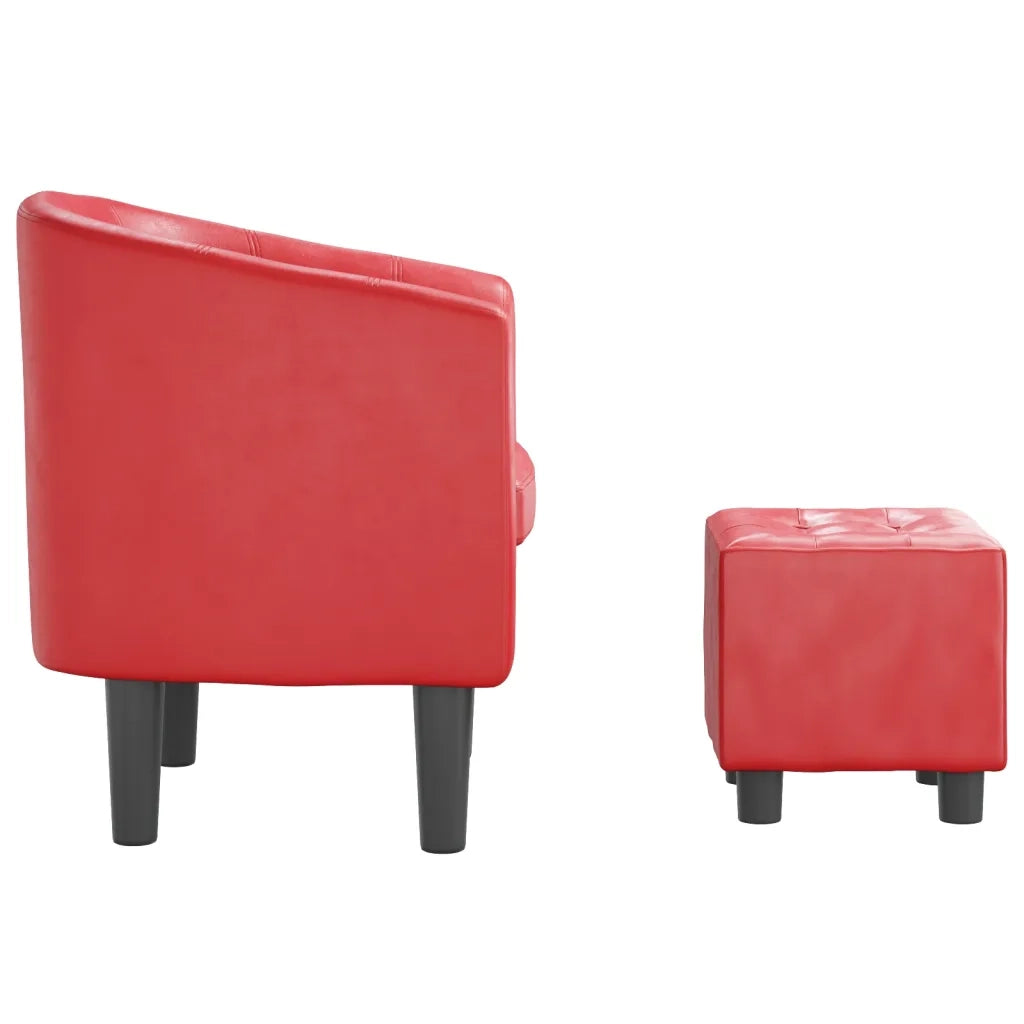 Poltrona a Pozzetto con Poggiapiedi Rossa in Similpelle 356496