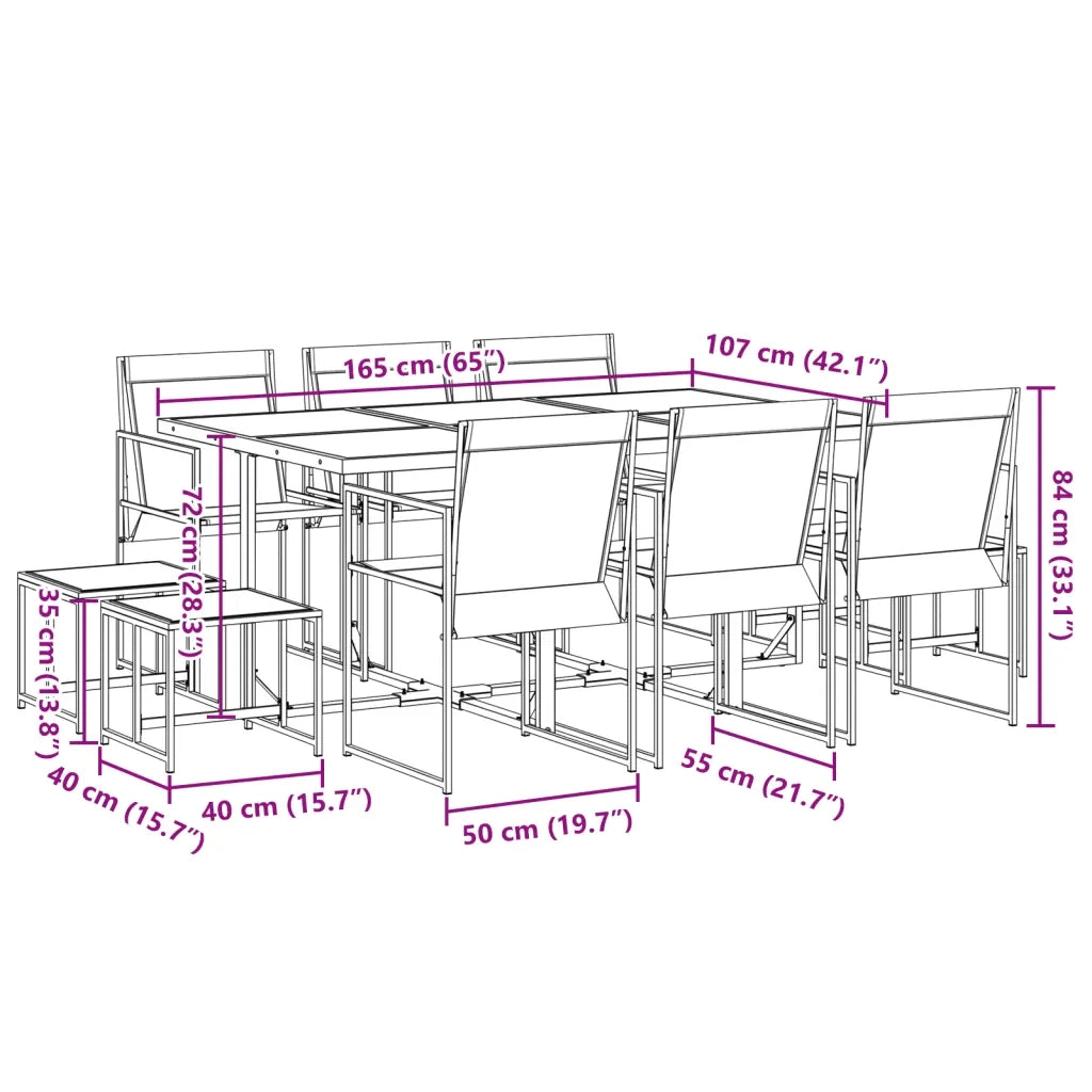 Set da Pranzo da Giardino 11 pz Nero in Textilene 3295129
