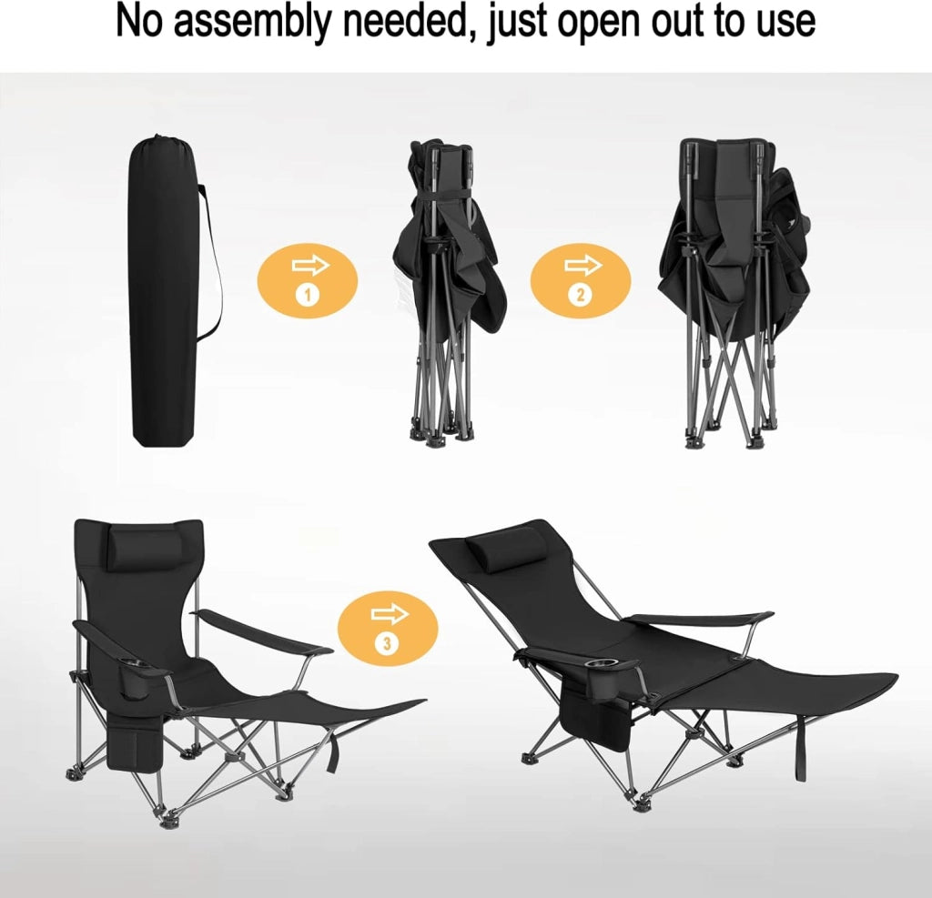 Set di 2 Sedie da Campeggio Sedie Pieghevoli Portatile Leggero, Sedia Pieghevole per esterni per Giardino, Pesca, Picnic, Nero