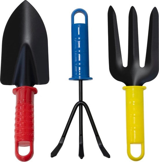 Set di giardinaggio con 3 attrezzi da giardino - attrezzo per piante, rastrello, forchetta per erbacce - 20 cm - set di giardinaggio - rastrello e schiappa per piante