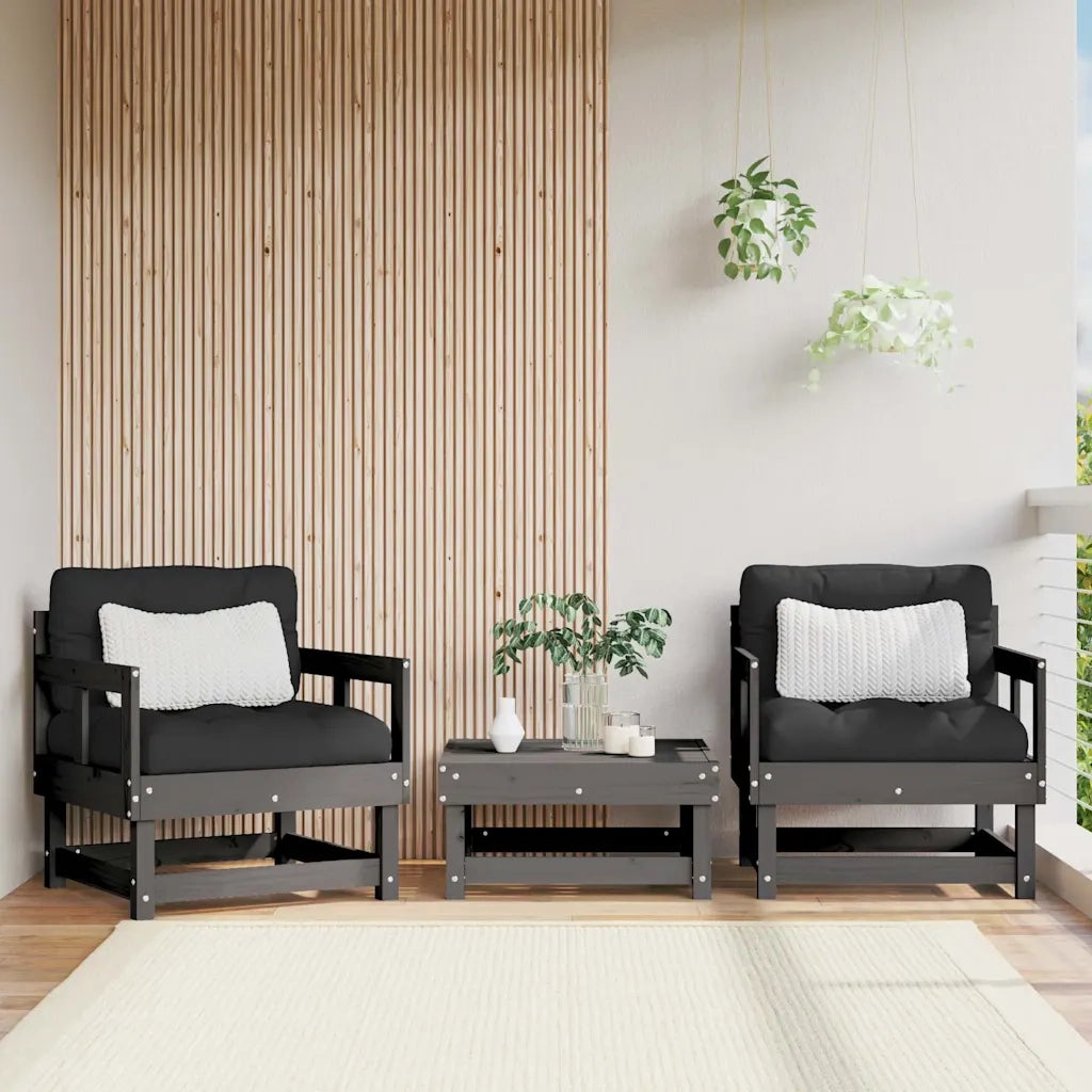 Sedia da patio-Sedie da Giardino con Cuscini 2pz Legno Massello di Pino Grigio 674385