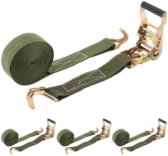 Impianto di tiraggio per carichi fissi a 4 pezzi, con fune di tiraggio 5m x 38mm, con portata di 3200kg, impianto di tiraggio con gancio per carichi fissi, set di tiraggio regolabile, impianto di tiraggio per carichi fissi (colore verde)