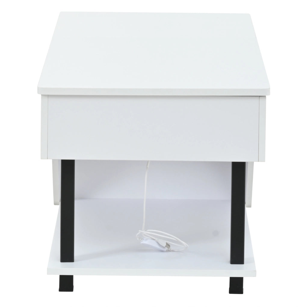 Tavolino da salotto sollevabile 50 x 100 x 46 cm in truciolare bianco con LED e vano contenitore