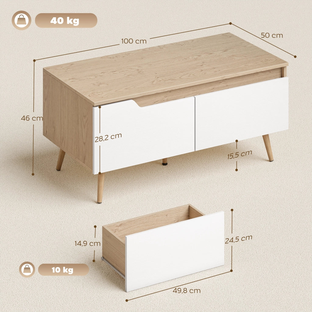 Tavolino da caff¨¨ con 2 cassetti ¨C Zephmum ¨C Legno rovere 100x50x46cm