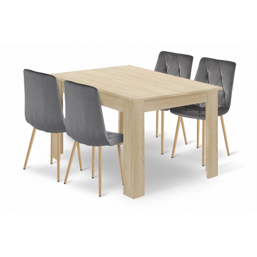 Set Sala da Pranzo Libra con Tavolo Quercia Sonoma e 4 Sedie Grigie