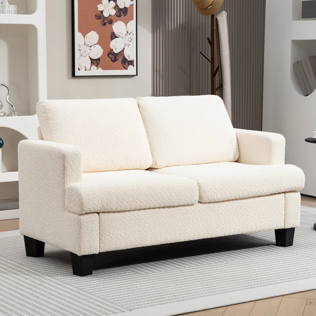 Divano 2 posti 120 cm ¨C Xylo ¨C tessuto chenille beige con cuscini schienale removibili