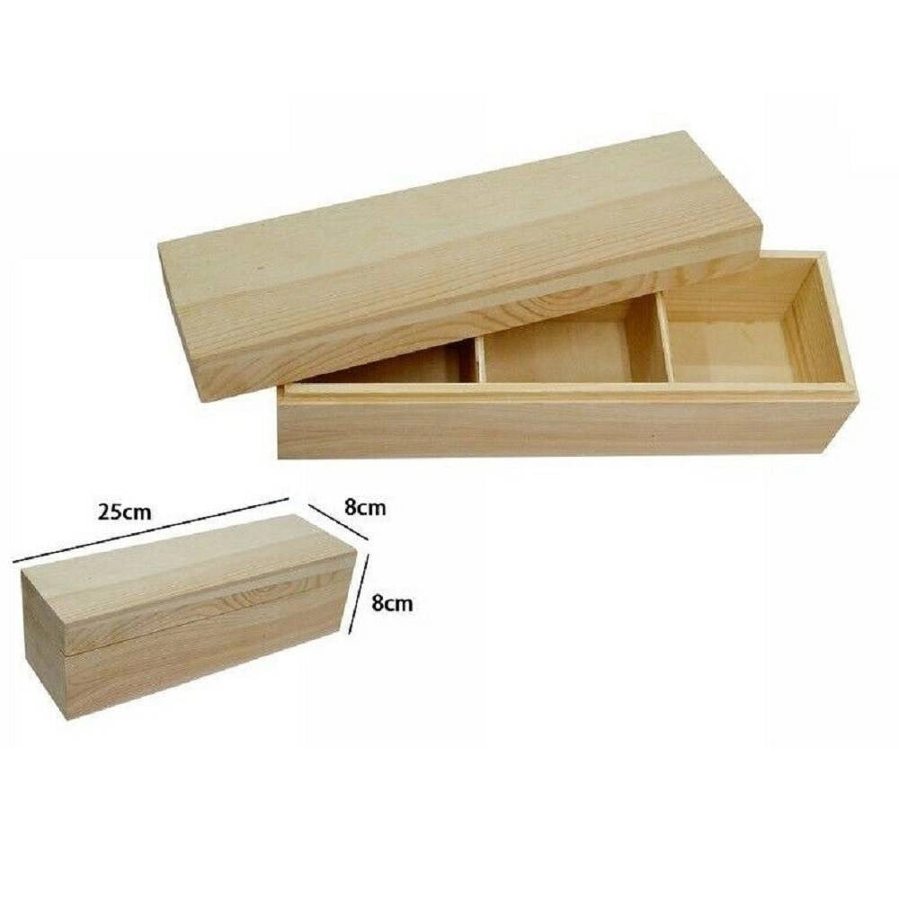 Trade Shop - Scatola Contenitore In Legno Naturale 3 Scomparti Decoupage 25x8x8cm -
